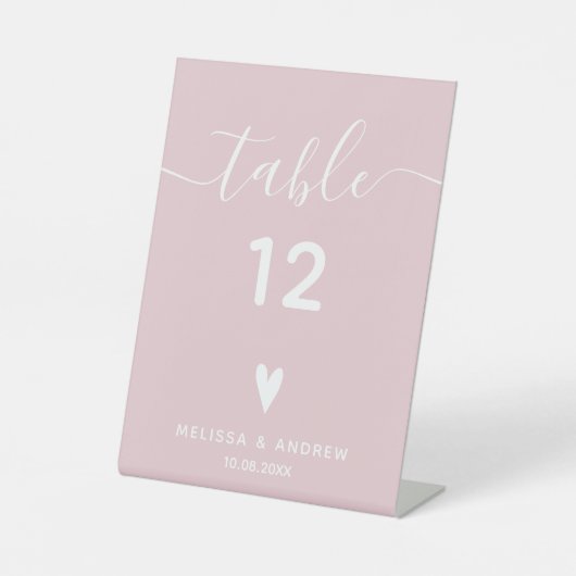 Elegant Calligraphy Blush Wedding Table Number Reclamebord Met Voetstuk (Voorkant)