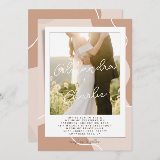 Elegant Calligraphy Boho Custom Photo Wedding Kaart (Voorkant / Achterkant)