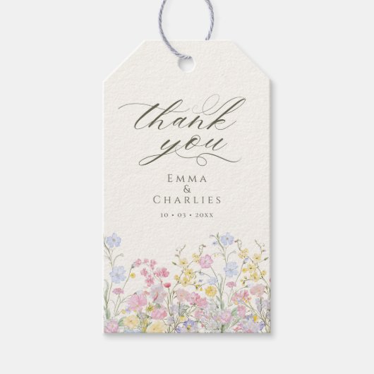 Elegant Calligraphy Boho Wildflowers Wedding Cadeaulabel (Voorkant)