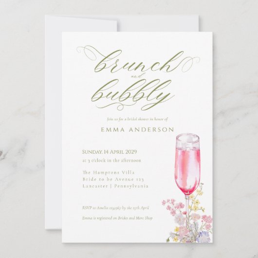 Elegant Calligraphy Brunch & Bubbly Bridal Shower Kaart (Voorkant)
