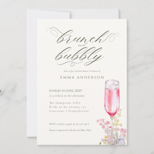 Elegant Calligraphy Brunch & Bubbly Bridal Shower Kaart (Voorkant)