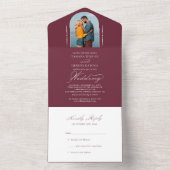 Elegant Calligraphy Burgundy Foto RSVP Wedding All In One Uitnodiging (Binnen)