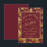 Elegant Calligraphy Burgundy & Gold Leaves Wedding Save The Date<br><div class="desc">This beautiful wedding Save the Date card features a beautiful boho chic floral design with script calligraphy and a watercolor background of leaves and foliage in shades of burgundy and gold. Elegant, stylish, and chic, this card is a great way to let your friends and family know to save the...</div>