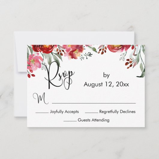 Elegant Calligraphy Burgundy Red Herfst Flowers RSVP Kaartje (Voorkant)