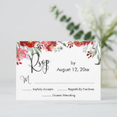 Elegant Calligraphy Burgundy Red Herfst Flowers RSVP Kaartje (Staand voorkant)