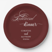 Elegant Calligraphy Burgundy Rehearsal Dinner Papieren Bordje (Voorkant)