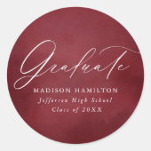 Elegant Calligraphy Burgundy Waterverf Afstuderen Ronde Sticker (Voorkant)