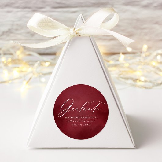 Elegant Calligraphy Burgundy Waterverf Afstuderen Ronde Sticker