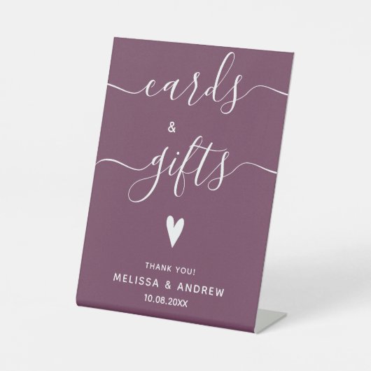 Elegant Calligraphy Burgundy Wedding Cards & Gifts Reclamebord Met Voetstuk (Voorkant)