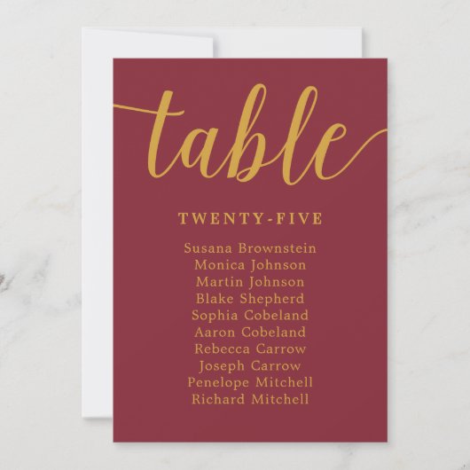 Elegant Calligraphy Burgundy Wedding Guest Seating (Voorkant)