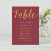 Elegant Calligraphy Burgundy Wedding Guest Seating (Staand voorkant)