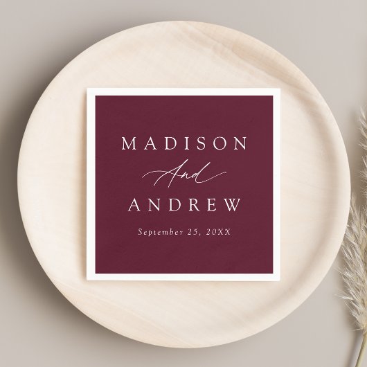 Elegant Calligraphy Burgundy Wedding Servet