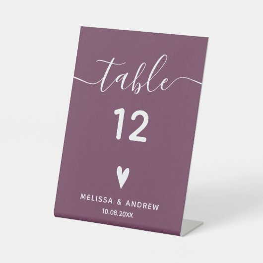Elegant Calligraphy Burgundy Wedding Table Number Reclamebord Met Voetstuk (Voorkant)