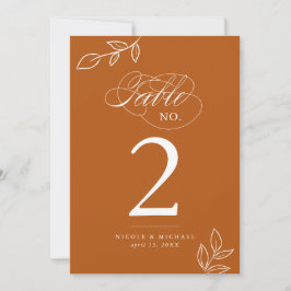 Elegant Calligraphy Burnt Oranje Table Number