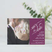 Elegant Calligraphy Cassis 2 Pane Photo Wedding Save The Date (Staand voorkant)