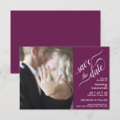 Elegant Calligraphy Cassis 2 Pane Photo Wedding Save The Date (Voorkant / Achterkant)