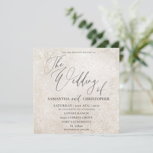 Elegant Calligraphy Champagne Gold Wedding Kaart (Staand voorkant)