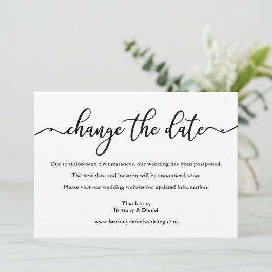 Elegant Calligraphy Change the Date Wedding Kaart (Staand voorkant)