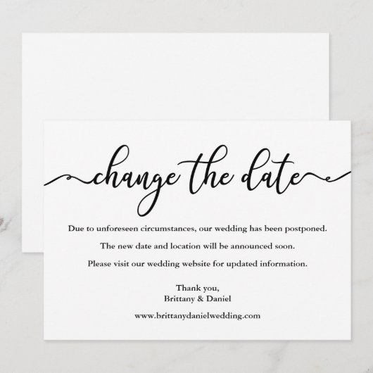 Elegant Calligraphy Change the Date Wedding Kaart (Voorkant / Achterkant)