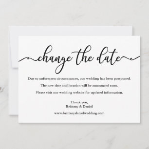 Elegant Calligraphy Change the Date Wedding Kaart