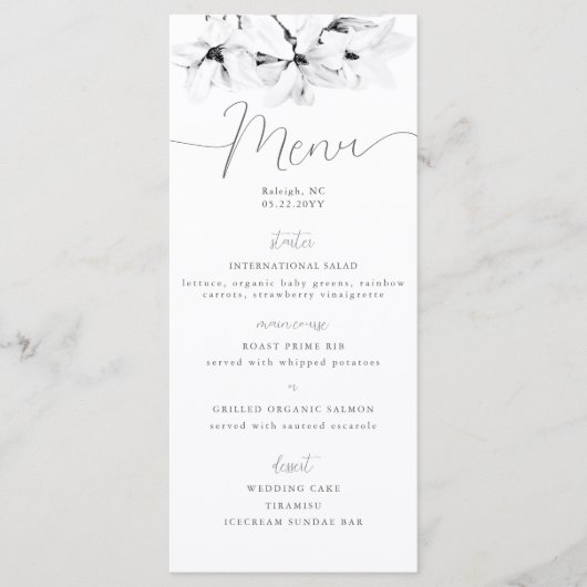 Elegant Calligraphy Chic Magnolias Spring Wedding Menu (Voorkant)
