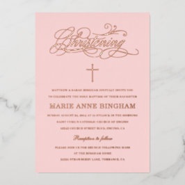 Elegant Calligraphy Christening Blush Roos Folie Uitnodiging