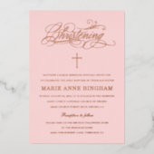 Elegant Calligraphy Christening Blush Roos Folie Uitnodiging (Voorkant)