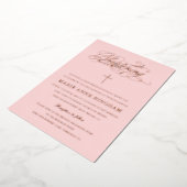 Elegant Calligraphy Christening Blush Roos Folie Uitnodiging (Gedraaid)