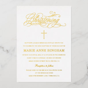 Elegant Calligraphy Christening Gold Folie Uitnodiging