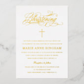 Elegant Calligraphy Christening Gold Folie Uitnodiging (Voorkant)