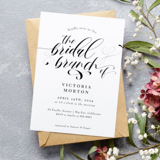 Elegant Calligraphy Classic Bridal Brunch Kaart