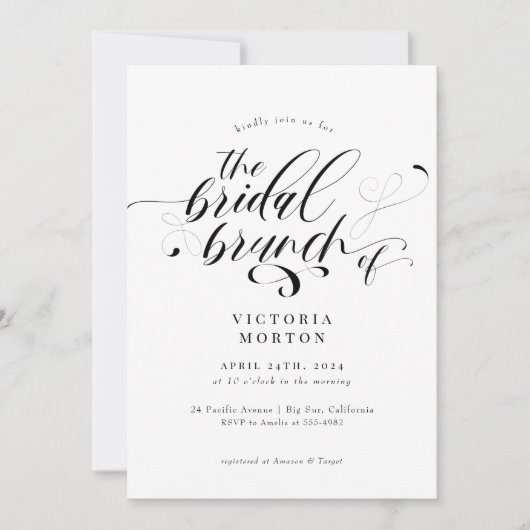 Elegant Calligraphy Classic Bridal Brunch Kaart (Voorkant)