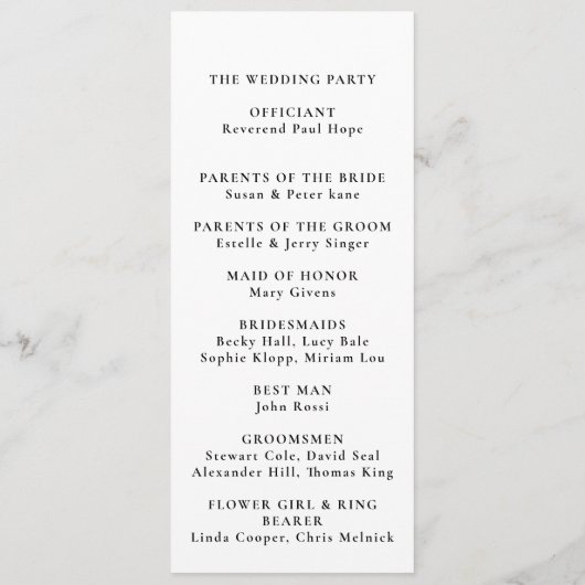 Elegant Calligraphy Classic Chronic Wedding Programmakaart (Achterkant)