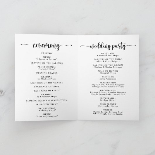 Elegant Calligraphy Classic Folded Wedding Program Programma (Binnen)