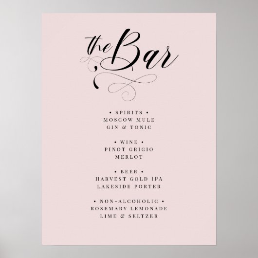 Elegant Calligraphy Classic Wedding Bar Menu Poste Poster (Voorkant)