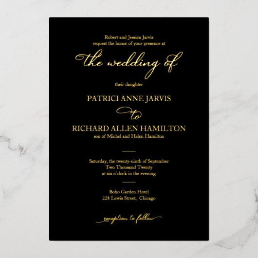 Elegant Calligraphy Classic Wedding Folie Uitnodiging (Voorkant)