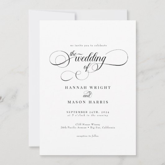 Elegant Calligraphy Classic Wedding Invitation Kaart (Voorkant)