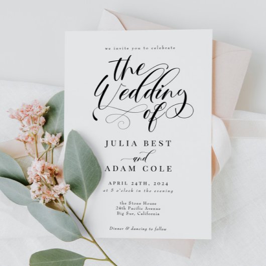 Elegant Calligraphy Classic Wedding Invitation Kaart