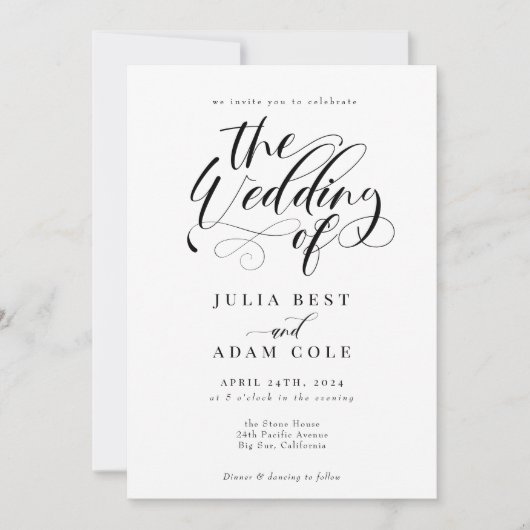 Elegant Calligraphy Classic Wedding Invitation Kaart (Voorkant)