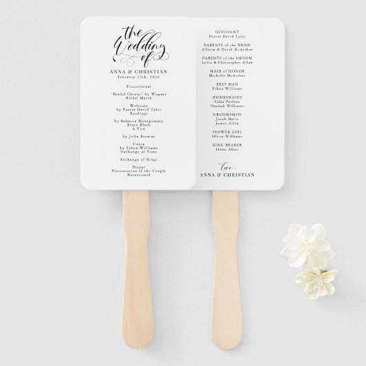 Elegant Calligraphy Classic Wedding Programme Handwaaier (Voorkant en achterkant)