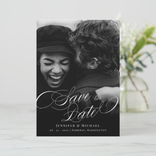 Elegant Calligraphy Classic Wedding Save the Date (Staand voorkant)