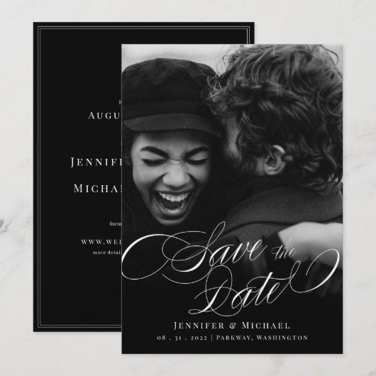 Elegant Calligraphy Classic Wedding Save the Date (Voorkant / Achterkant)