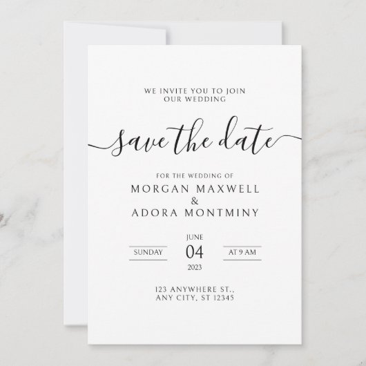 Elegant Calligraphy Classic Wedding Save The Date (Voorkant)