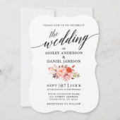 Elegant Calligraphy Coral Floral Wedding Kaart (Voorkant)