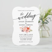 Elegant Calligraphy Coral Floral Wedding Kaart (Staand voorkant)