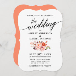 Elegant Calligraphy Coral Floral Wedding Kaart