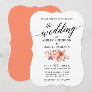 Elegant Calligraphy Coral Floral Wedding Kaart