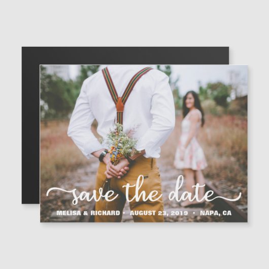 Elegant Calligraphy Couple Photo Save the Date (Voorkant / Achterkant)