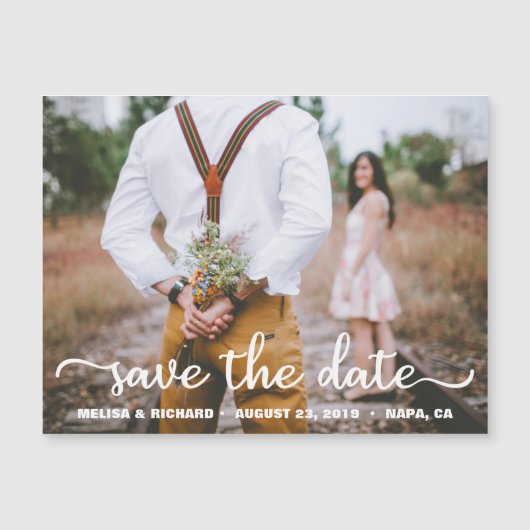 Elegant Calligraphy Couple Photo Save the Date (Voorkant)