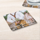 Elegant Calligraphy Couple Photo Save the Date Kartonnen Onderzetters (Schuin)